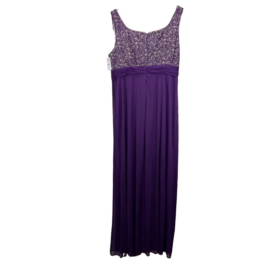 Alex Evenings Purple Gold Glitter 2 Piece Jacket Sleeveless Maxi Dress Set 14W